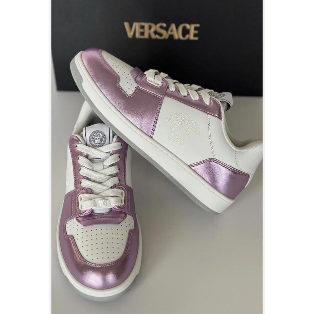 BNWT Versace Women’s Medusa Rose/White Leather Sneakers Size 39 US 9 $700 - Picture 2 of 9